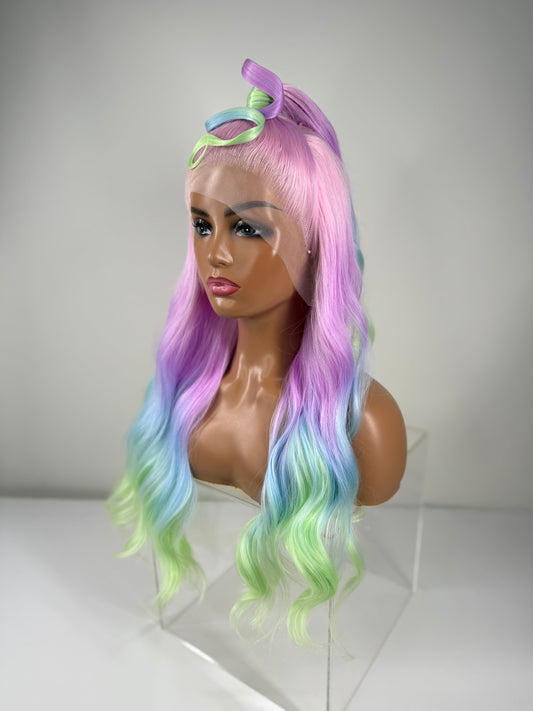 Pre-Styled Pastel Rainbow Wig