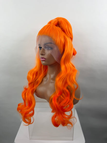 Pre-Styled Bright Orange Ombré Wig