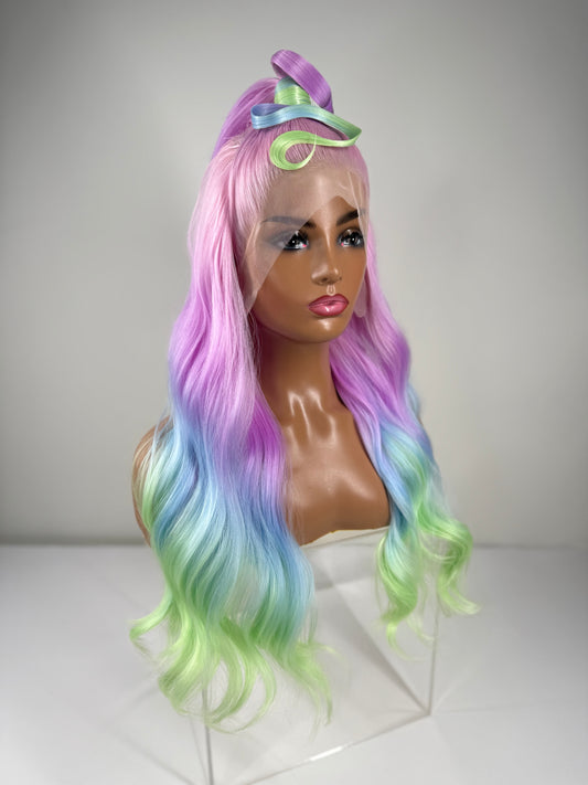 Pre-Styled Pastel Rainbow Wig