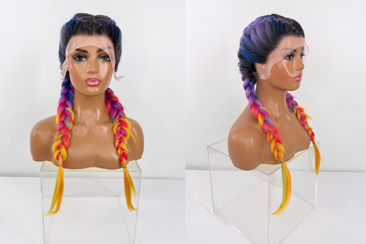 Braided Lacefront Wig- Rainbow Sunset